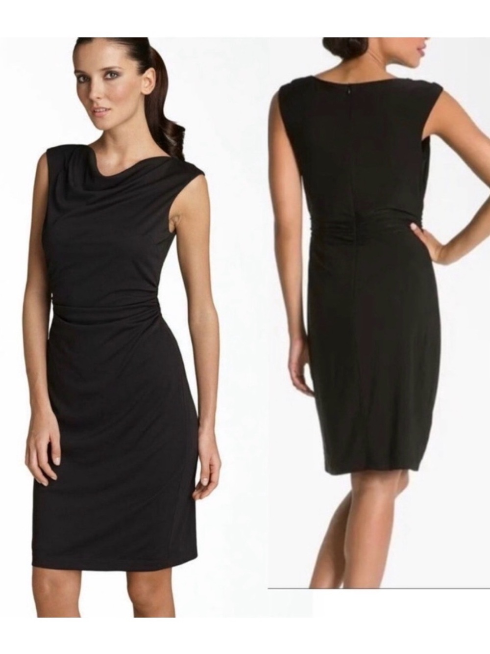 Vintage David Meister Black Sleeveless Cowl Neck Sheath Dress